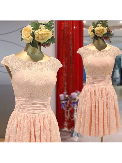 A-line Short/Mini Lace Flower(s) Scoop Neck Bridesmaid Dresses #PWD02017465