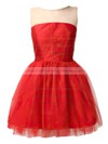 Ball Gown Short/Mini Tulle Elastic Woven Satin Ruffles Scoop Neck Bridesmaid Dresses #PWD02017490
