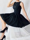 A-line Knee-length Chiffon Elastic Woven Satin Sashes / Ribbons Scoop Neck Bridesmaid Dresses #PWD02017493