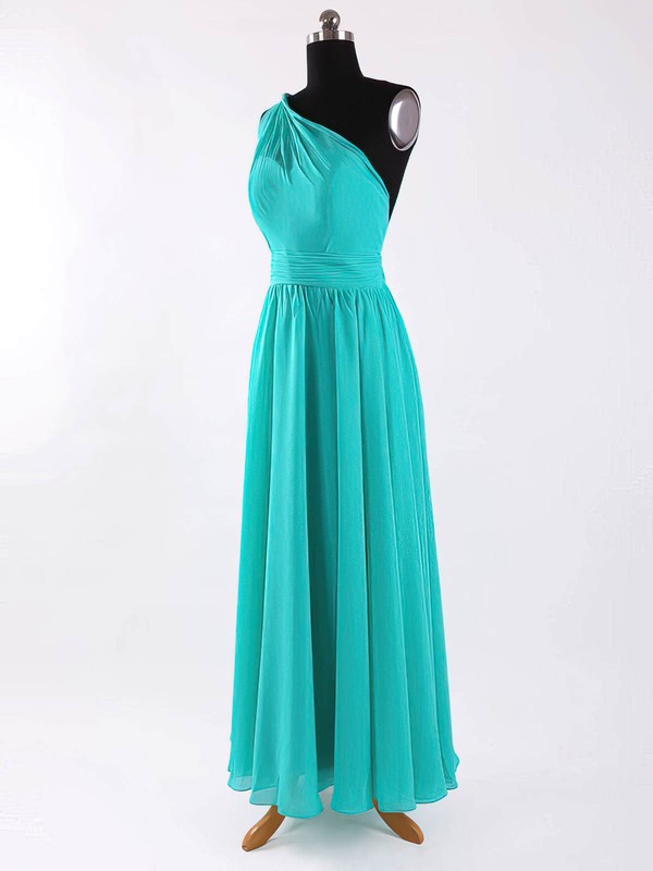A-line Floor-length Chiffon Sashes / Ribbons One Shoulder Bridesmaid Dresses #PWD02017625