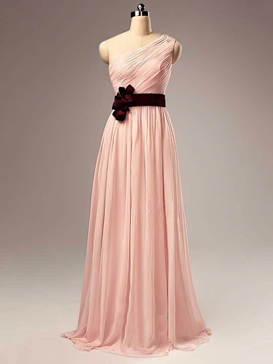 A-line Floor-length Chiffon Sashes / Ribbons One Shoulder Bridesmaid Dresses #PWD02017505