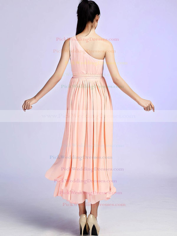 A-line Ankle-length Chiffon Sashes / Ribbons One Shoulder Bridesmaid Dresses #PWD02017685