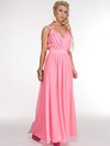 A-line Ankle-length Chiffon Sashes / Ribbons V-neck Bridesmaid Dresses #PWD02017686