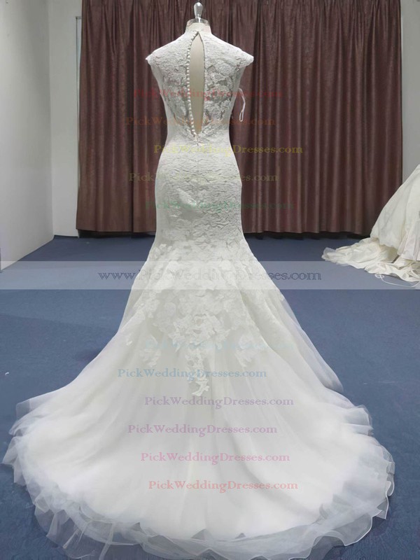 Sweetheart Trumpet/Mermaid Hot Lace Tulle Appliques Lace Wedding Dresses #PWD00021208