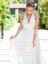 Unique Cowl Neck Appliques Lace A-line Straps Ivory Chiffon Wedding Dresses #PWD00021217