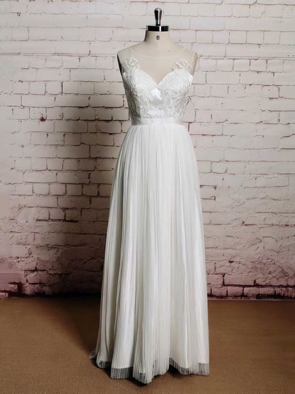 Tulle Scoop Neck Appliques Lace Different Covered Button Wedding Dresses #PWD00021226