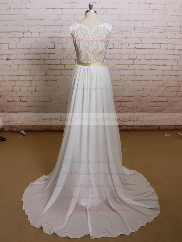 Best Sweep Train Sweetheart Chiffon Lace Ruffles Wedding Dresses #PWD00021227