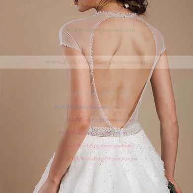 Beautiful Ball Gown Open Back Tulle Cap Straps Scoop Neck Wedding Dresses #PWD00021368