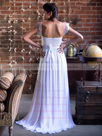 Beautiful Sweetheart with Cap Straps A-line Beading Chiffon White Wedding Dress #PWD00021369