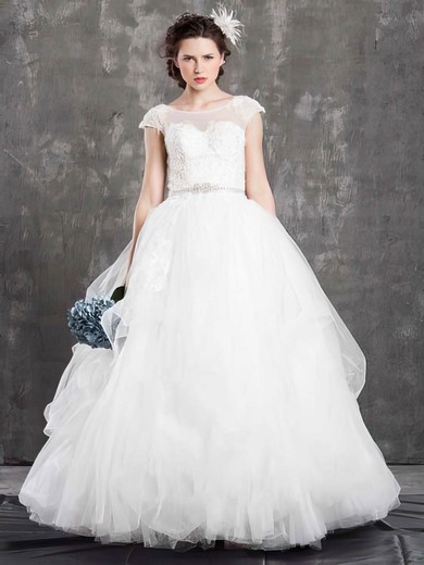 Ball Gown Fashion Tulle Appliques Lace Scoop Neck Wedding Dress #PWD00021381