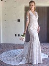 Affordable Lace Tulle Trumpet/Mermaid V-neck Beading Wedding Dresses #PWD00021382