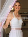 Backless White Chiffon Lace with Sashes/Ribbons Fashion Halter Wedding Dresses #PWD00021384