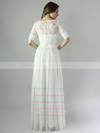 Fashion Ivory A-line Chiffon and Lace Ruffles Scoop Neck 1/2 Sleeve Wedding Dresses #PWD00021392