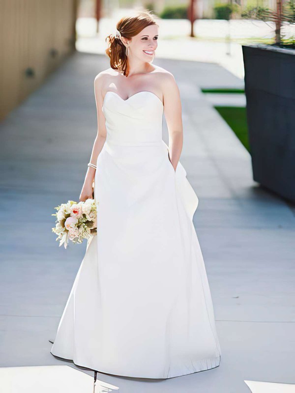 A-line Sweetheart White Satin Ruffles Classic Wedding Dress #PWD00021404