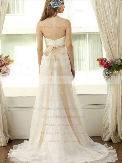 Latest Trumpet/Mermaid Ivory Lace Tulle Split Front Sweetheart Wedding Dresses #PWD00021405