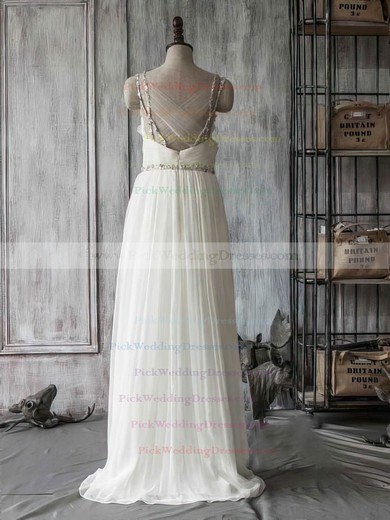 Boutique Ivory Chiffon Tulle Sweetheart Beading Straps Sweep Train Wedding Dress #PWD00021415