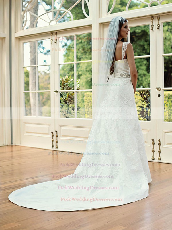 Chapel Train Sweetheart Lace Taffeta Sashes / Ribbons Zipper Affordable  Wedding Dress #PWD00021251