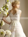 Perfect Scoop Neck Ivory Lace Tulle Cascading Ruffles Straps Tea-length Wedding Dress #PWD00021253