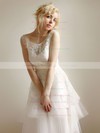 Perfect Scoop Neck Ivory Lace Tulle Cascading Ruffles Straps Tea-length Wedding Dress #PWD00021253