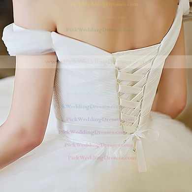 Ivory Tulle Straps with Sashes/Ribbons Elegant Off-the-shoulder Wedding Dress #PWD00021284