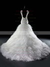 Gorgeous V-neck Trumpet/Mermaid Lace Tulle Lace-up Chapel Train Wedding Dress #PWD00021291