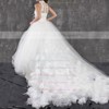 Stunning Ball Gown White Tulle Appliques and Feathers High Neck Wedding Dresses #PWD00021299