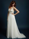 Popular Open Back Ivory Chiffon with Appliques Lace V-neck Wedding Dress #PWD00021327