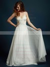 Popular Open Back Ivory Chiffon with Appliques Lace V-neck Wedding Dress #PWD00021327