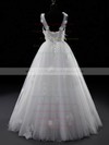 Beautiful V-neck White Tulle Flower(s) Lace-up Ball Gown Wedding Dresses #PWD00021329