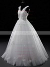 Beautiful V-neck White Tulle Flower(s) Lace-up Ball Gown Wedding Dresses #PWD00021329