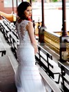Chapel Train White Scoop Neck Lace Buttons Trumpet/Mermaid Stunning Wedding Dresses #PWD00021340