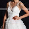 Elegant Ivory Tulle V-neck Pearl Detailing Court Train Sleeveless Wedding Dress #PWD00021345