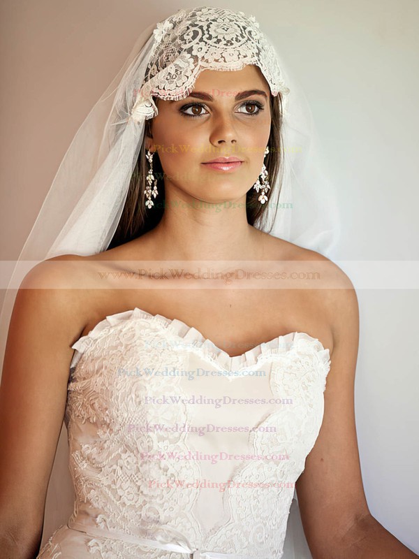 Trumpet/Mermaid Sweetheart Ivory Chiffon Lace Sashes/Ribbons Modest Wedding Dresses #PWD00021347