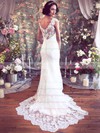 V-neck Straps Ivory Lace Buttons Amazing Trumpet/Mermaid Wedding Dresses #PWD00021351