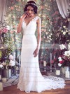 V-neck Straps Ivory Lace Buttons Amazing Trumpet/Mermaid Wedding Dresses #PWD00021351