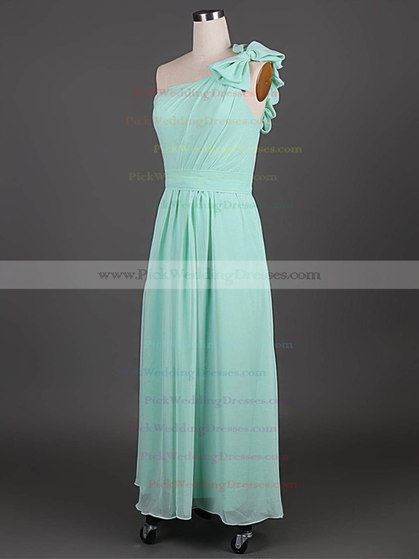 Sage Chiffon with Beautiful Bow A-line One Shoulder Bridesmaid Dress #PWD01012385