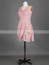 Ladies V-neck Pink Pleats Chiffon Short/Mini Bridesmaid Dress #PWD01012389