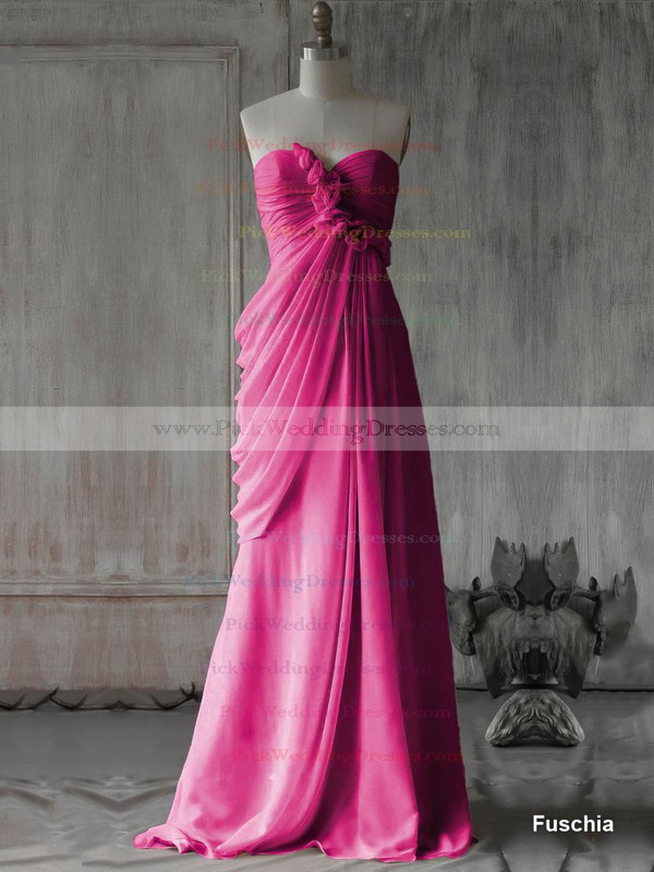 New Sweetheart Chiffon with Flower(s) Sweep Train Pink Bridesmaid Dress #PWD01012400