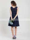 Summer Knee-length V-neck Chiffon Ruffles Dark Navy Bridesmaid Dress #PWD01012403