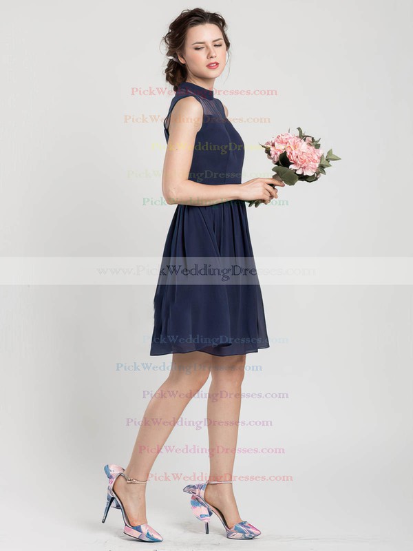 Short/Mini Dark Navy Chiffon Tulle Perfect High Neck Bridesmaid Dress #PWD01012404