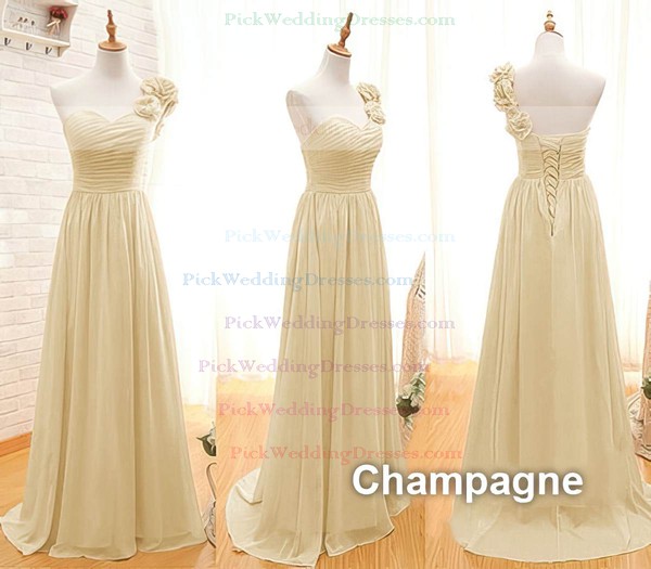 Floor-length Orange Chiffon Flower(s) Inexpensive One Shoulder Bridesmaid Dresses #PWD01012408