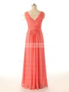 Watermelon Chiffon Ruffles Affordable V-neck Bridesmaid Dresses #PWD01012409