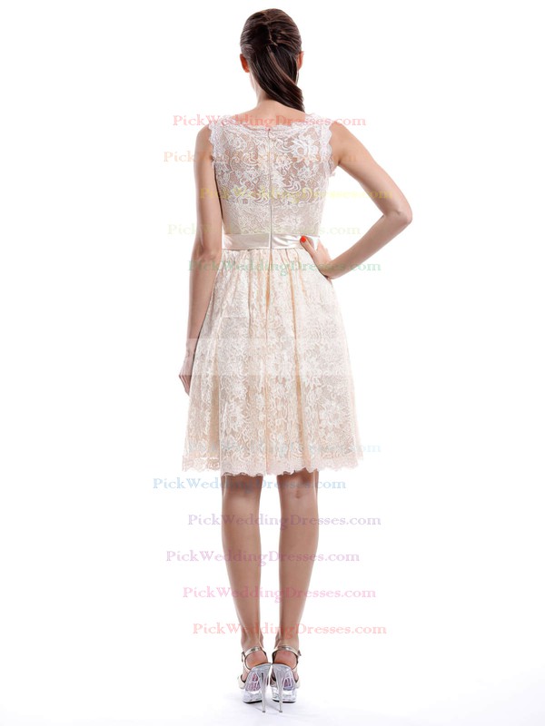 Discount Scoop Neck Ivory Sashes/Ribbons Knee-length Lace Bridesmaid Dress #PWD01012422