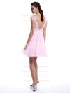 Discounted V-neck Straps Short/Mini Chiffon Lace Pearl Pink Bridesmaid Dress #PWD01012424
