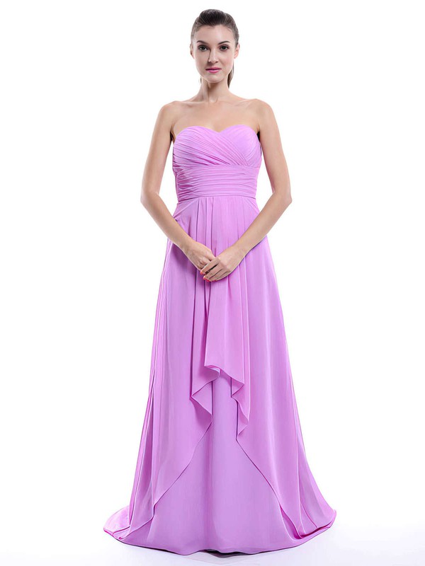 Nicest Sweetheart Chiffon Ruffles Sweep Train Lilac Bridesmaid Dress #PWD01012429