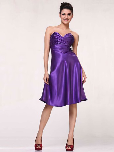 A-line Knee-length Silk-like Satin Ruffles Sweetheart Bridesmaid Dresses #PWD01012443