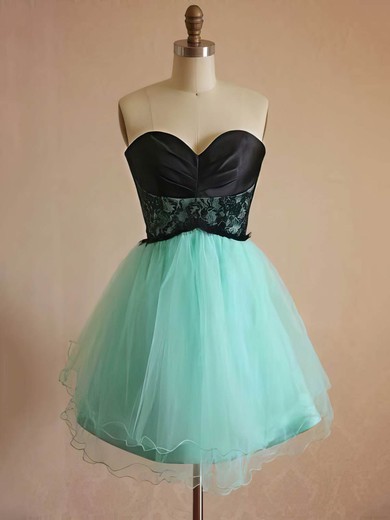 A-line Short/Mini Lace Tulle Elastic Woven Satin Sashes / Ribbons Sweetheart Bridesmaid Dresses #PWD01012444