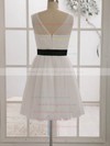 Ivory Tulle with Black Sashes/Ribbons V-neck Short/Mini Bridesmaid Dresses #PWD01012452