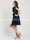 Promotion Dark Navy Pleats Chiffon Sashes/Ribbons V-neck Short/Mini Bridesmaid Dresses #PWD01012454