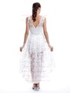 High Low V-neck White Lace Popular Asymmetrical Bridesmaid Dresses #PWD01012456